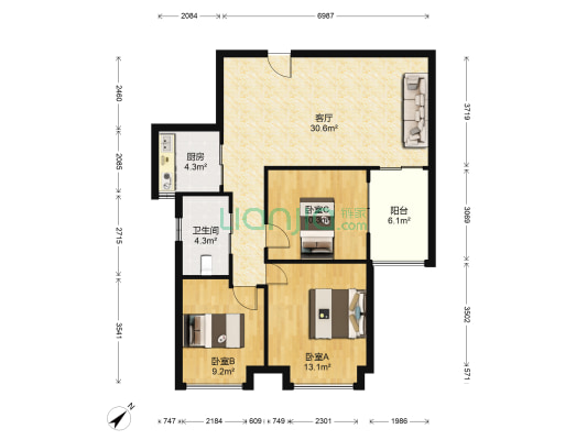 财富世家一期 3室1厅1卫 80平方