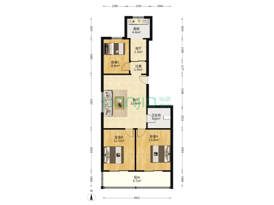 香米园南巷 3室2厅1卫 97平方