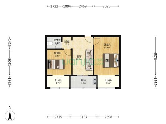 吉庆巷1号 2室1厅1卫 55平方
