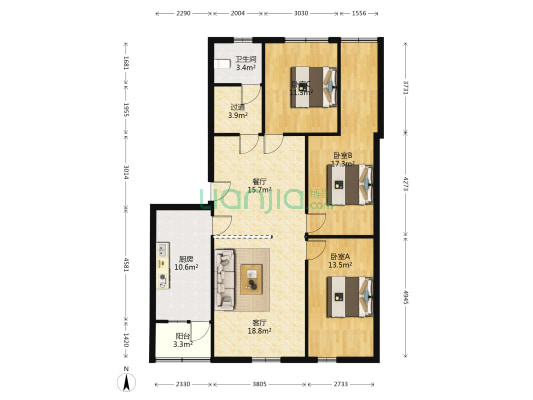 城市花园 3室2厅1卫 116平方