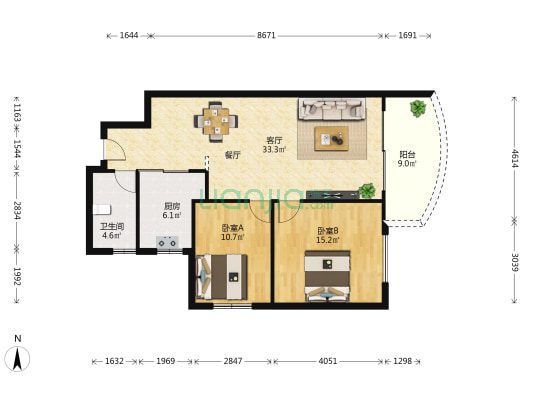 碧湾花园 2室1厅1卫 90平方