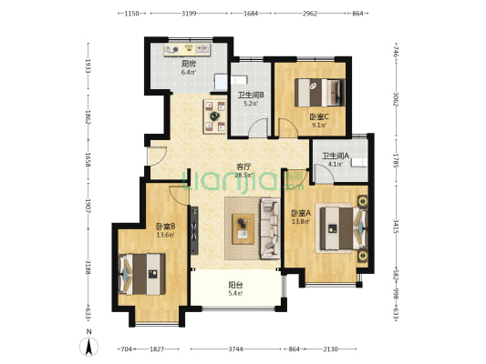亚泰雍阳府 3室1厅2卫 112平方