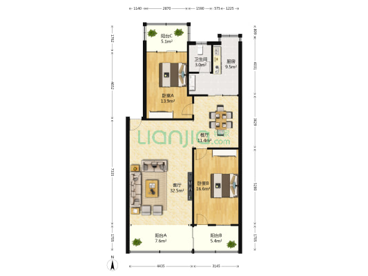 财信宿舍 2室2厅1卫 106平方
