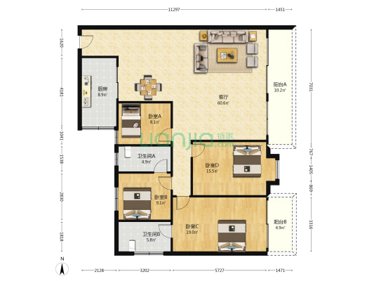 华兴花园(从化区) 4室1厅2卫 163平方