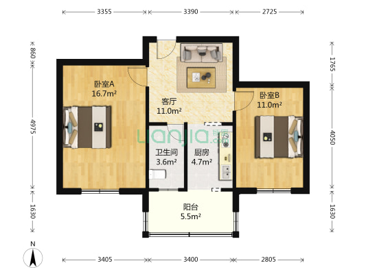 一热住宅小区 2室1厅1卫 63平方