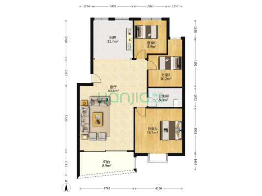 新景豪苑 3室1厅1卫 118平方