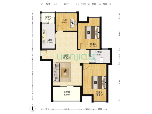 米兰小镇东区 3室1厅1卫 96平方
