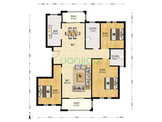 中港城皇家公寓 3室1厅2卫 141平方
