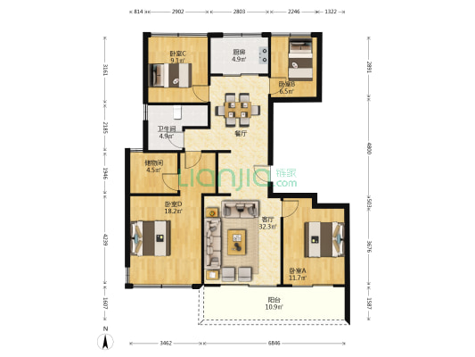皓玉府 4室1厅1卫 125平方