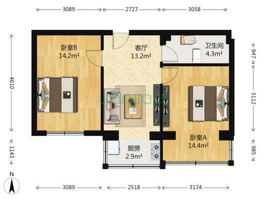 虹园新村 2室1厅1卫 65平方