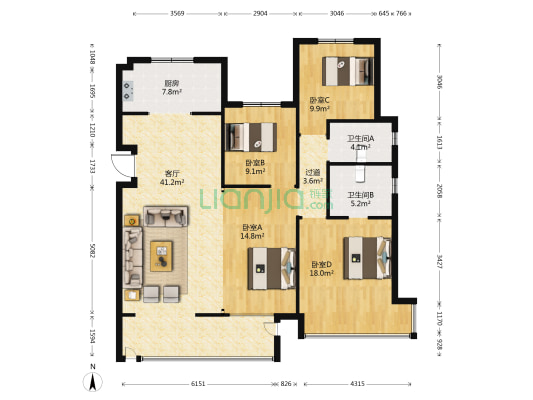 官河府 4室1厅2卫 143平方
