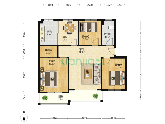 龙泽御苑 3室2厅1卫 100平方