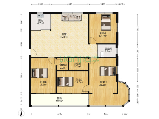 神力大厦 4室1厅1卫 142平方