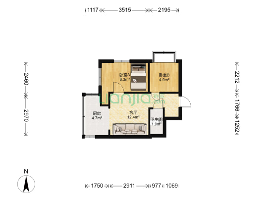 东风西路59号 2室1厅1卫 36平方