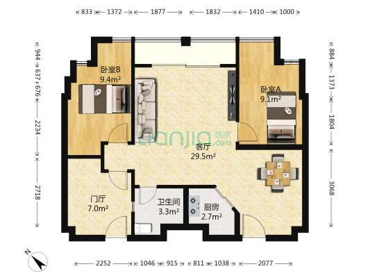 联星国际商业城 2室1厅1卫 90平方