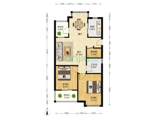 金都九月洋房 2室1厅1卫 93平方