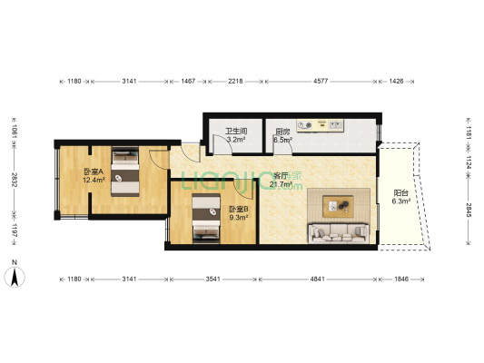 枫华居 2室1厅1卫 78平方