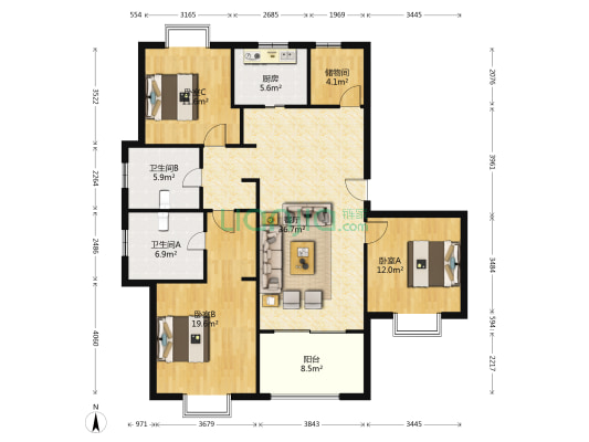 华新城璟园 3室1厅2卫 141平方