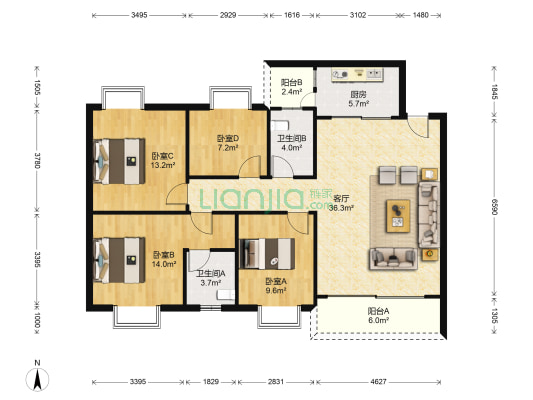 富华楼 4室1厅2卫 123平方