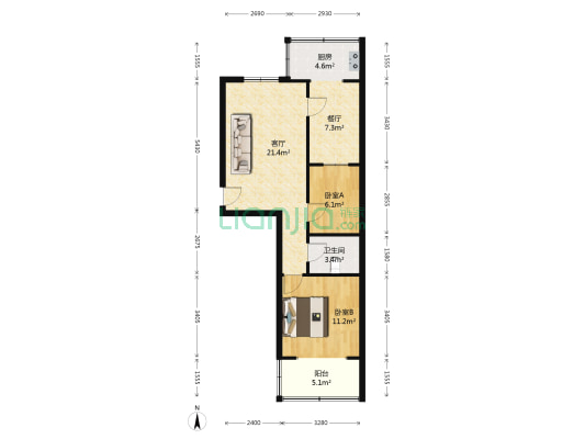 世纪家园 2室2厅1卫 78平方