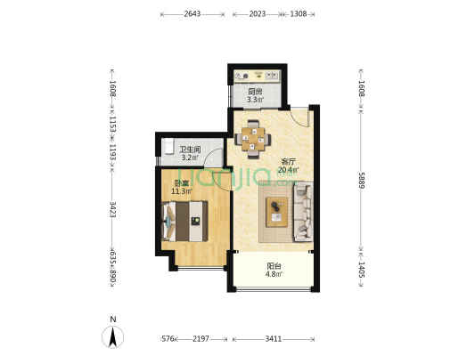 上雅君庭 1室1厅1卫 56平方
