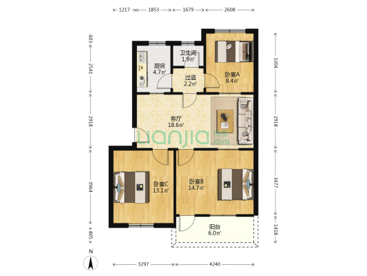 林勘院东塘宿舍 3室1厅1卫 83平方
