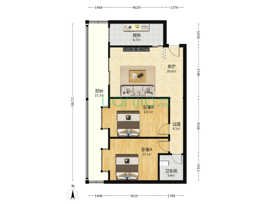 南滨路104号 2室1厅1卫 74平方