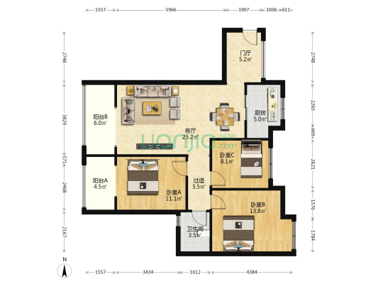 金海花溪谷 3室1厅1卫 100平方