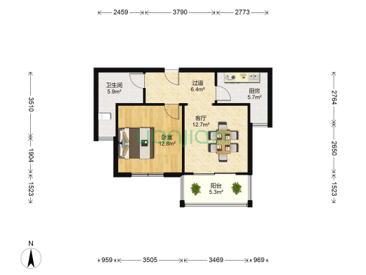 恒德苑 1室1厅1卫 64平方