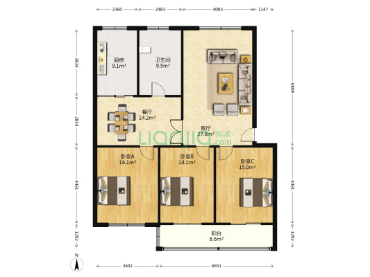新华小区（长安） 3室2厅1卫 133平方