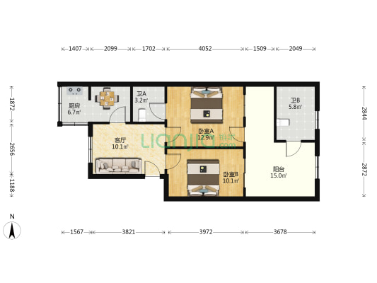 迎宾路39号 2室1厅2卫 60平方
