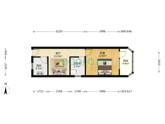 控江路18弄 1室1厅1卫 53平方