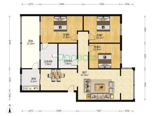 粮食局家属区 3室1厅2卫 140平方