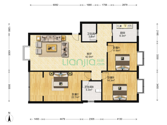 成华大道龙潭路18号院 3室1厅2卫 122平方