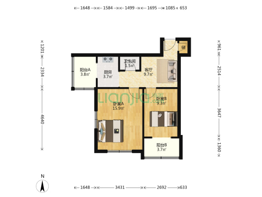 轧一大楼 2室1厅1卫 52平方