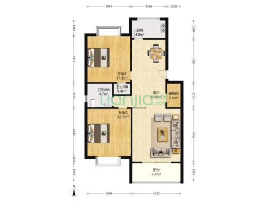 高林水乡花园 2室1厅2卫 113平方