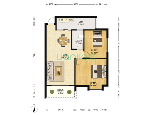 蓝波湾东区 2室1厅1卫 85平方