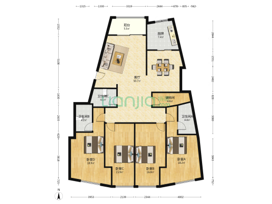 七里港大道 4室1厅3卫 190平方