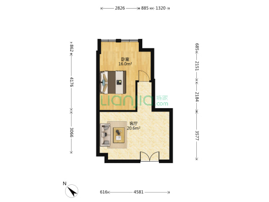花都财富大厦 1室1厅0卫 46平方