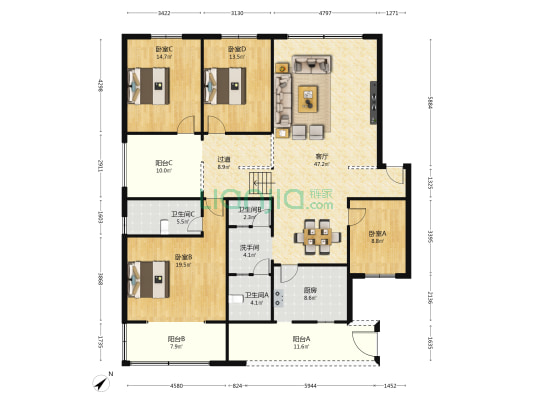 十里大道一段713号 4室1厅4卫 184平方