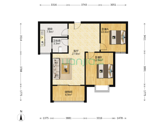 海洲景秀世家二期 2室1厅1卫 83平方
