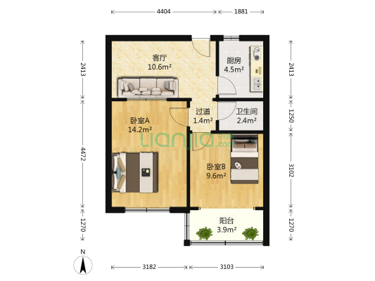 南山社区 2室1厅1卫 54平方