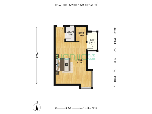 都会100 1室0厅1卫 46平方