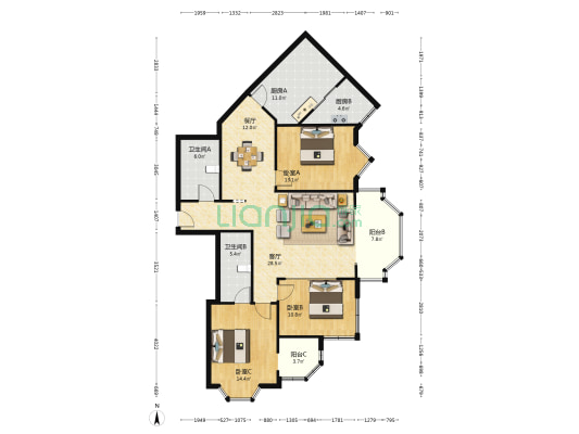 金海岸公寓 3室2厅2卫 146平方