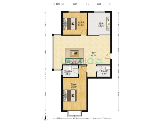 福顺江山 2室1厅2卫 115平方