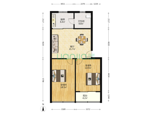 宝善社区 2室1厅1卫 80平方