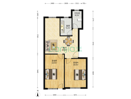 周康一村 2室1厅1卫 77平方