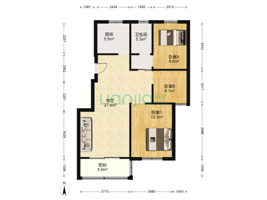 沿河花园 3室1厅1卫 91平方