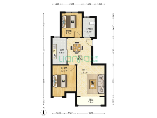 景庐花园 2室2厅1卫 88平方