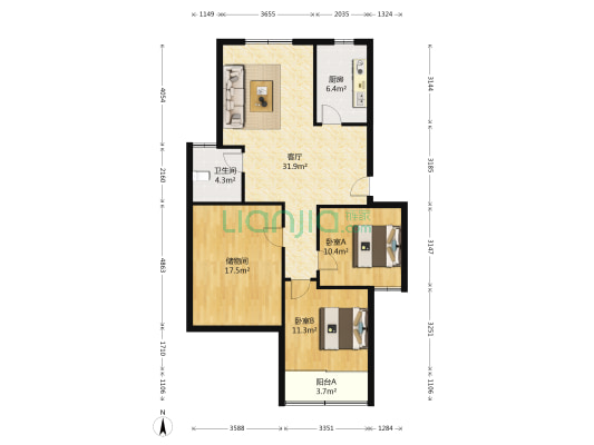 梅石小区 2室1厅1卫 105平方